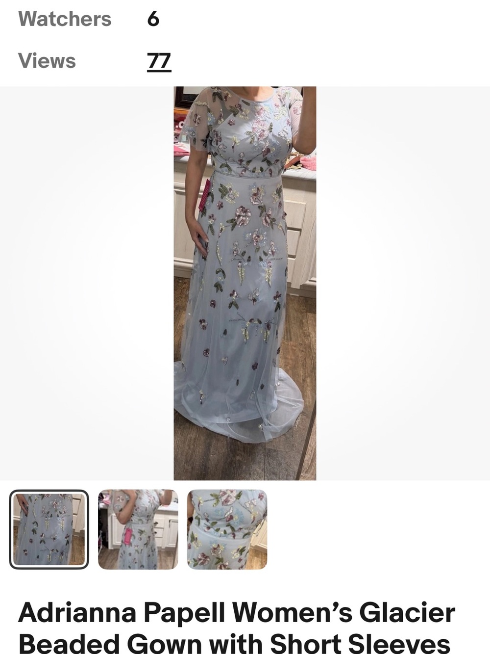 Adrianna Papell Light Blue Beaded Floral Maxi Gown